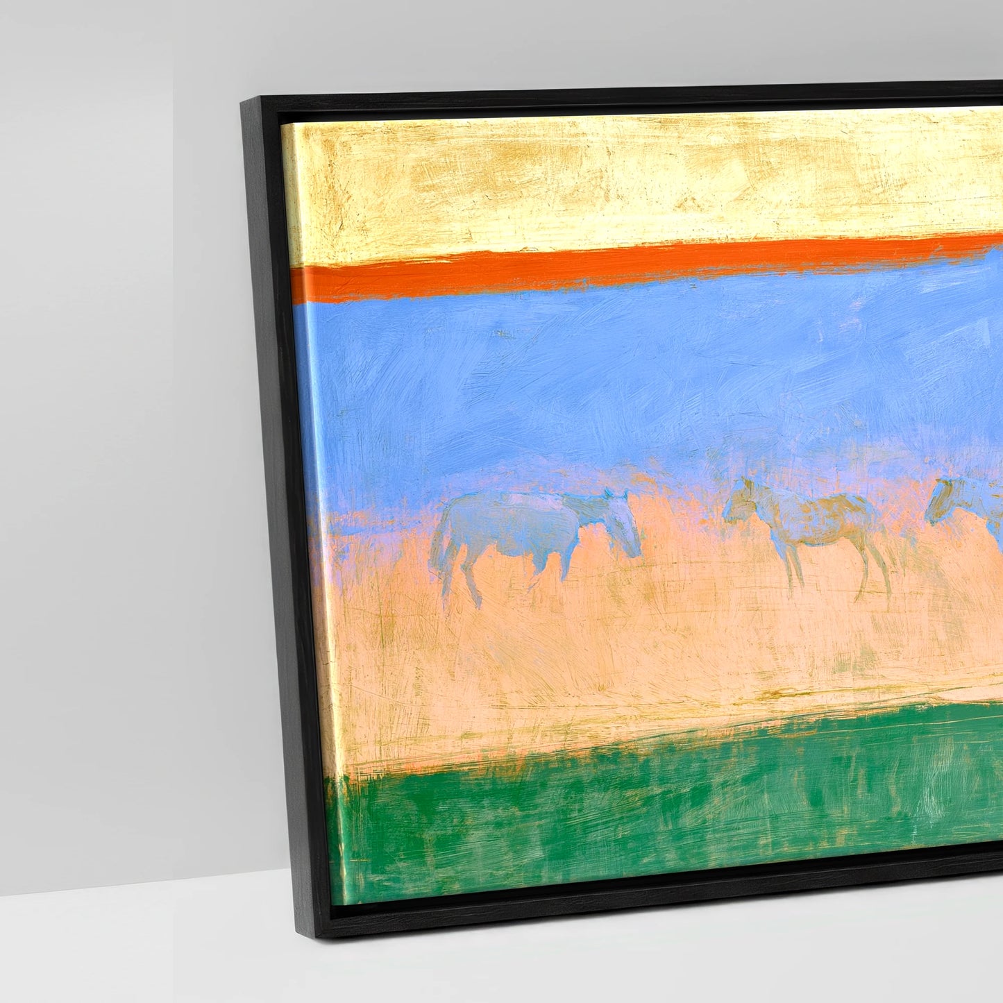 Cobalt Horizon Herd - artwork detail in a black float frame