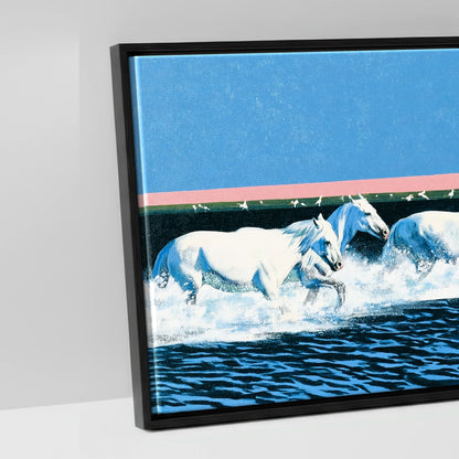 Azure Coastal Gallop - artwork detail in a black float frame