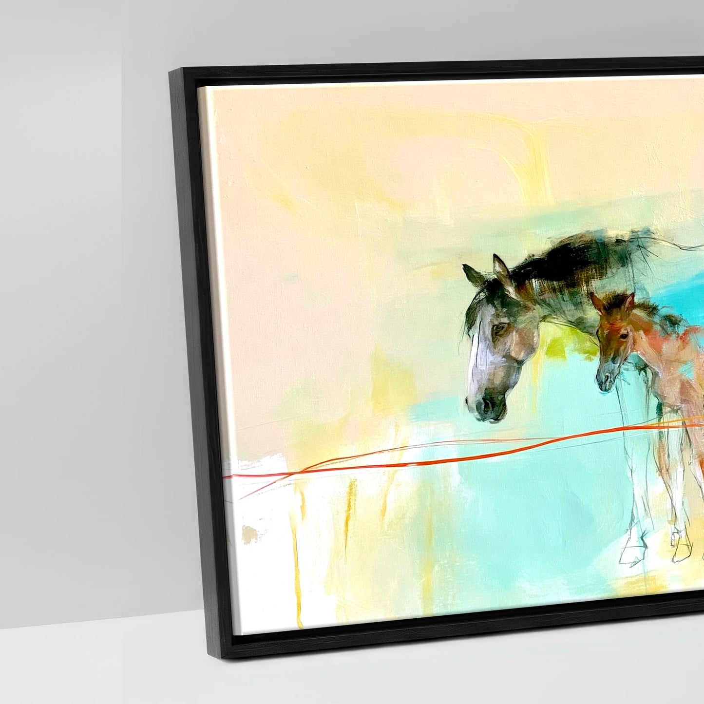 Vibrant Spring Herd - artwork detail in a black float frame