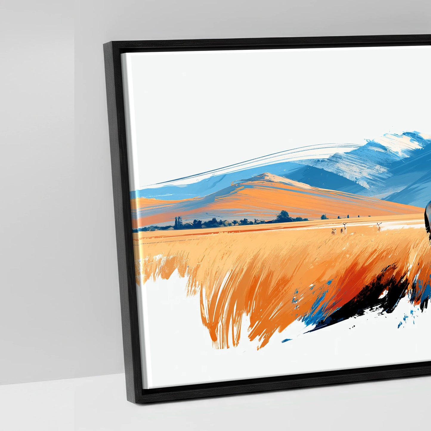 Painted Plains - artwork detail in a black float frame