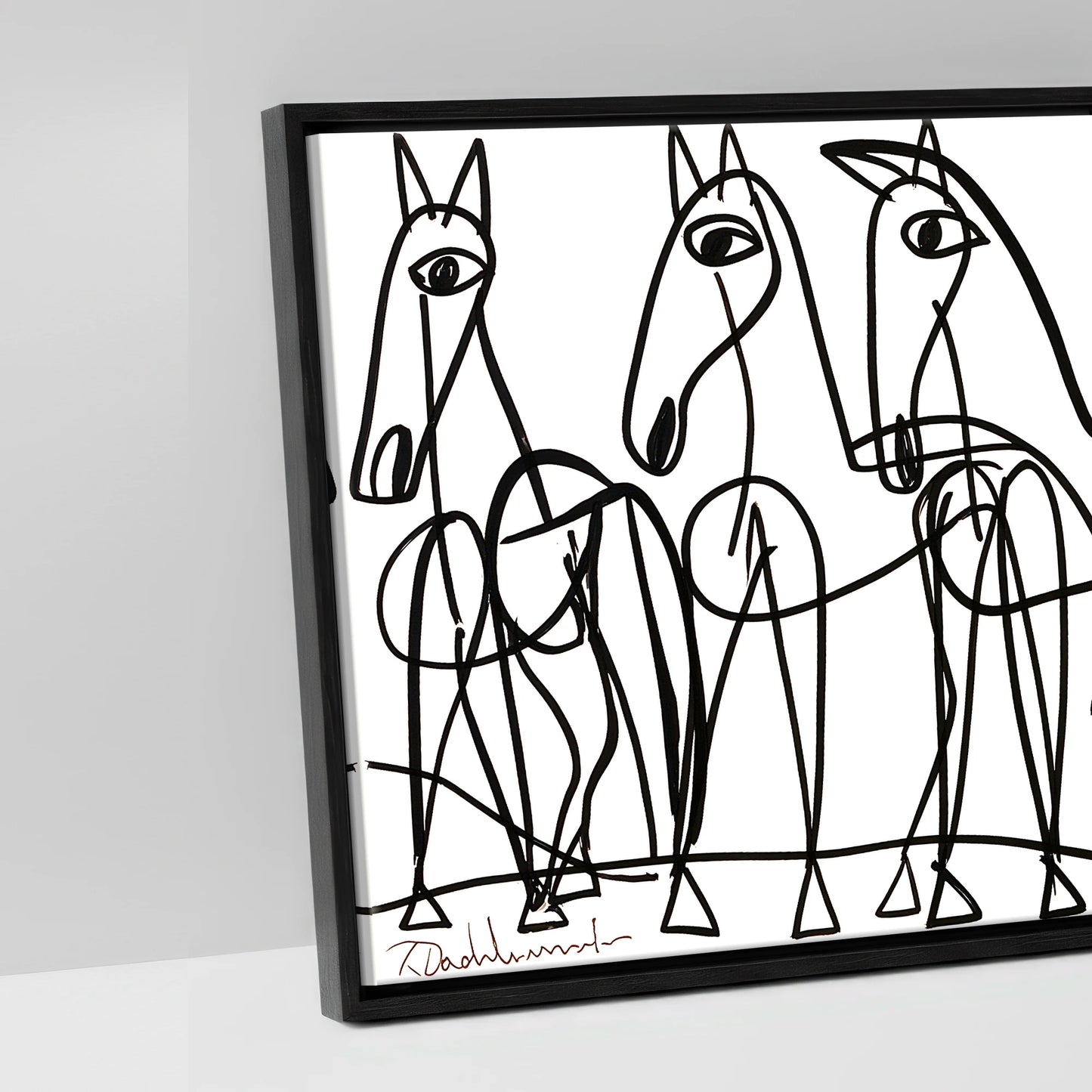 The Line Drawn Herd - artwork detail in a black float frame
