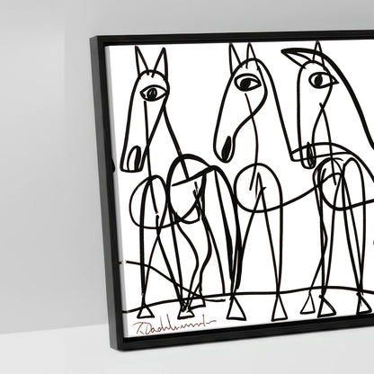 The Line Drawn Herd - artwork detail in a black float frame