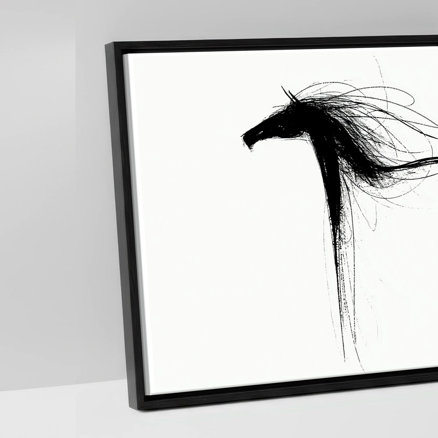 Crimson Streak Equines - artwork detail in a black float frame