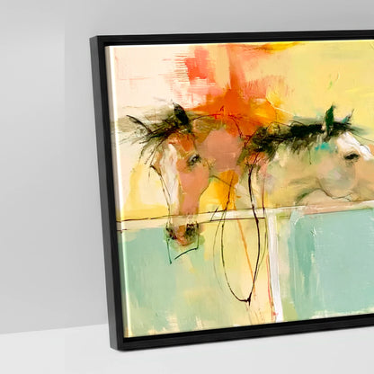 Vibrant Stable Companions - artwork detail in a black float frame