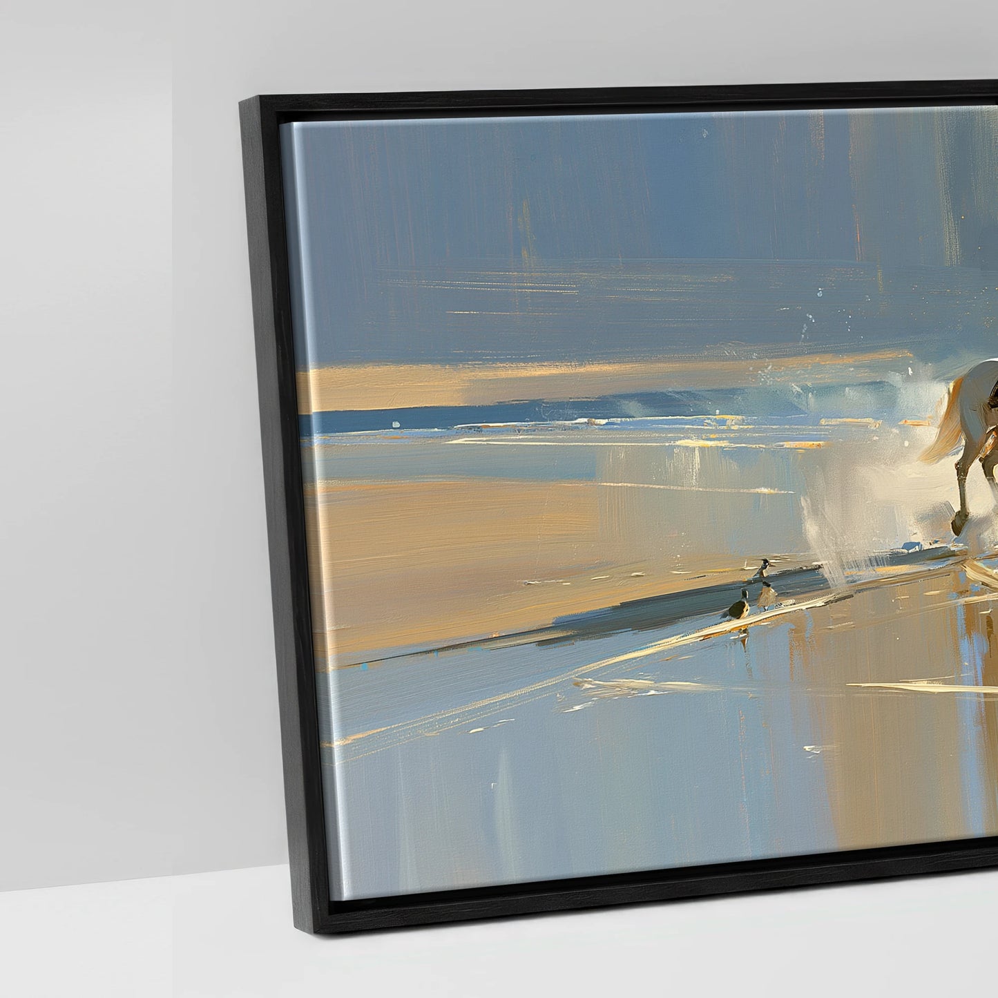 Sunlit Shoreline Ride - artwork detail in a black float frame
