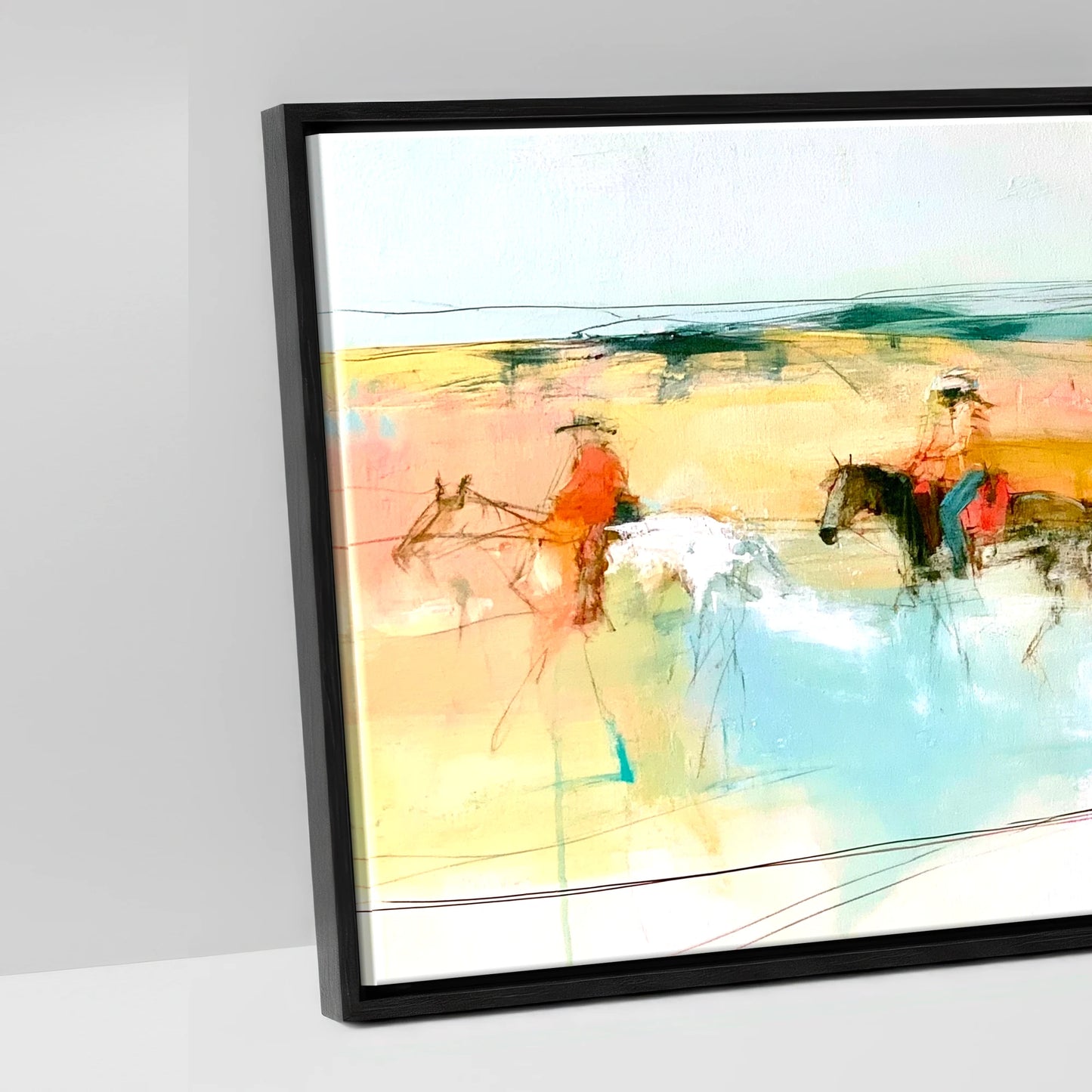 Vibrant Coastal Ride - artwork detail in a black float frame