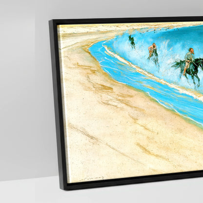 Galloping Through the Surf - artwork detail in a black float frame