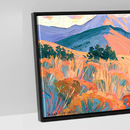 Vibrant Painted Pasture - artwork detail in a black float frame