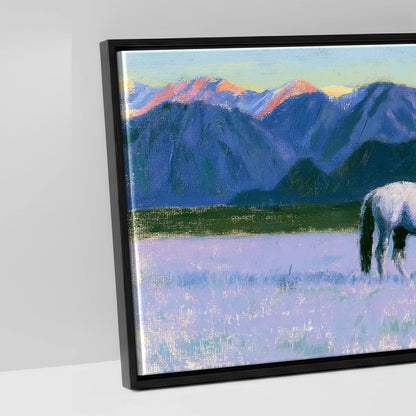 Lavender Mountain Pasture - artwork detail in a black float frame