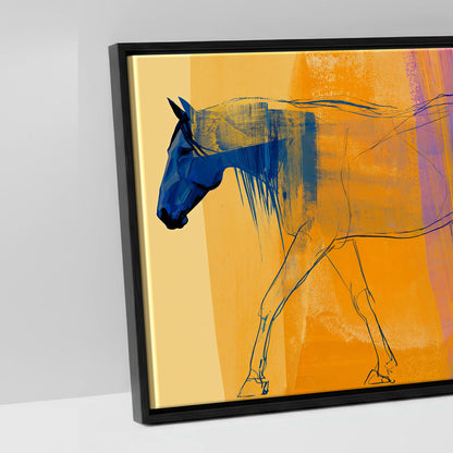 Cobalt and Amber Symphony - artwork detail in a black float frame