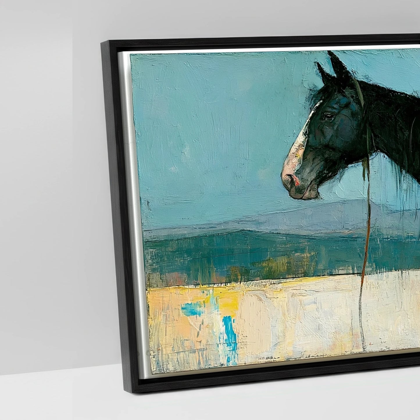 Shadows on the Teal Horizon - artwork detail in a black float frame