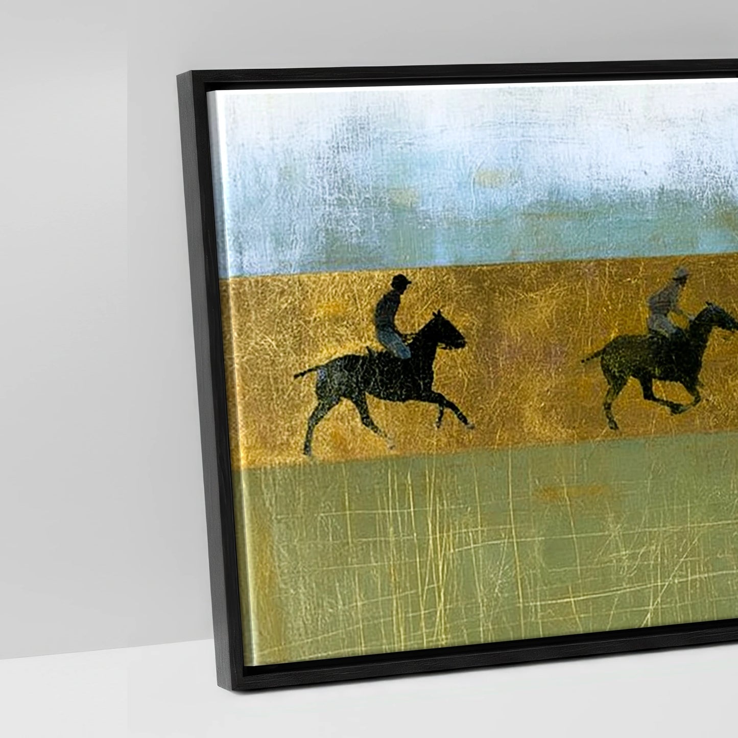 Gilded Pursuit - artwork detail in a black float frame