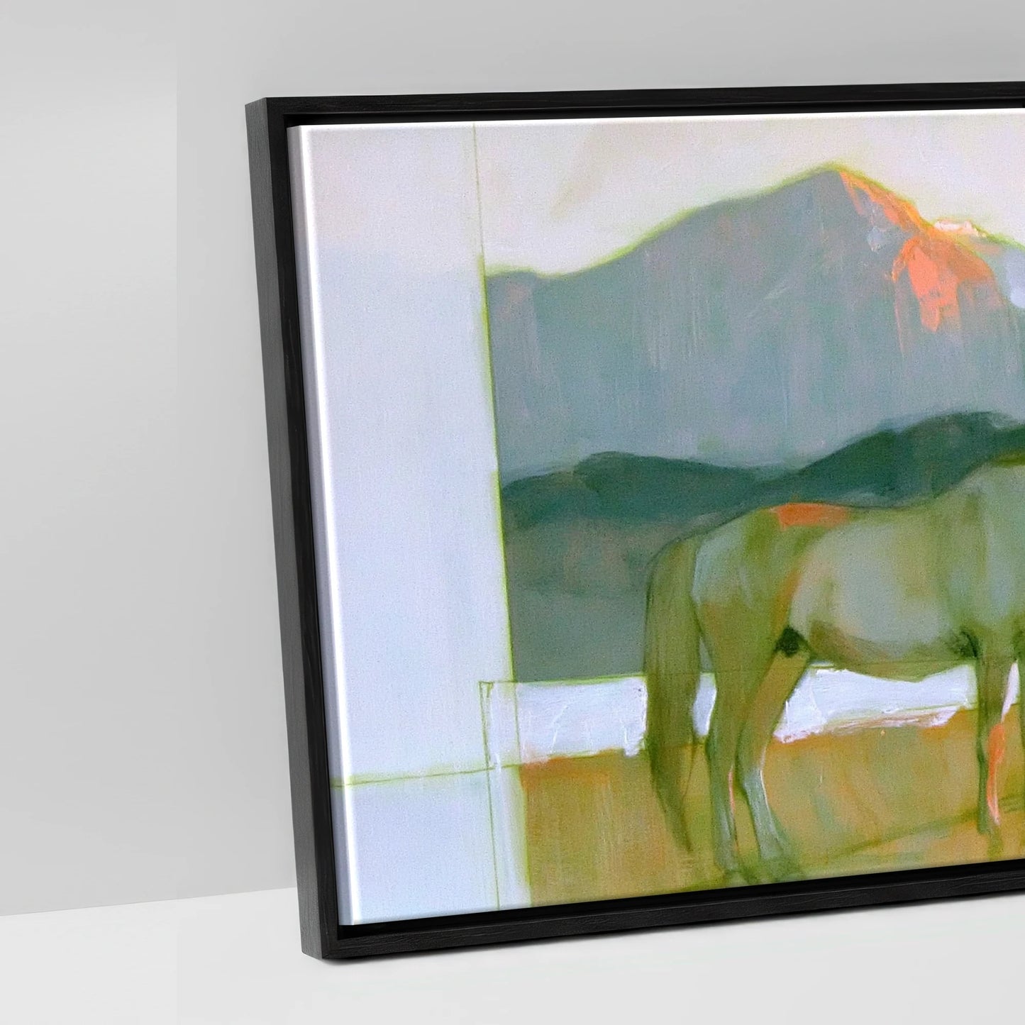 Pastel Mountain Light - artwork detail in a black float frame