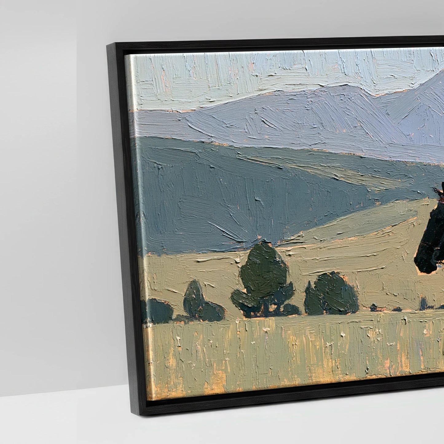 Across the Blue Ranges - artwork detail in a black float frame