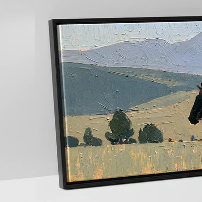 Across the Blue Ranges - artwork detail in a black float frame