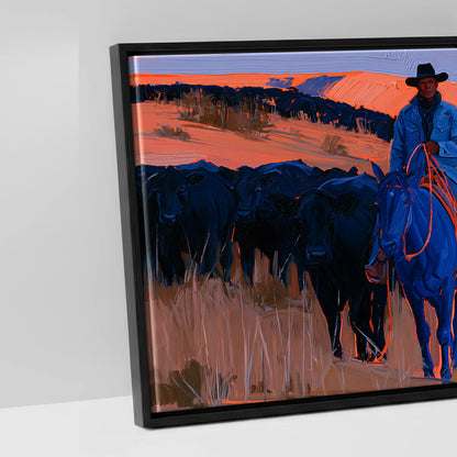 Indigo Western Trail - artwork detail in a black float frame