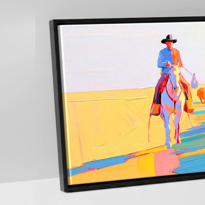 Vibrant Cattle Drive - artwork detail in a black float frame