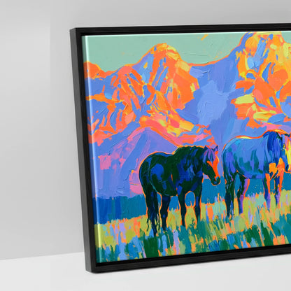 Painted Mountain Pasture - artwork detail in a black float frame