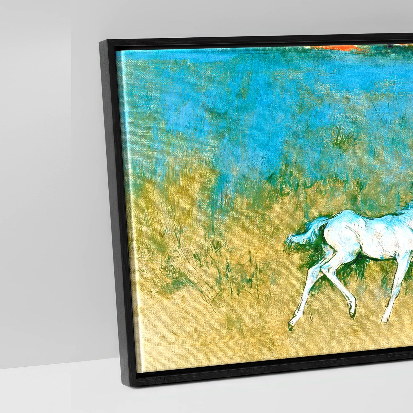 Vibrant Azure Strides - artwork detail in a black float frame