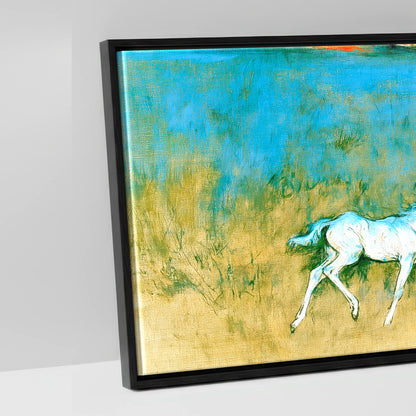 Vibrant Azure Strides - artwork detail in a black float frame