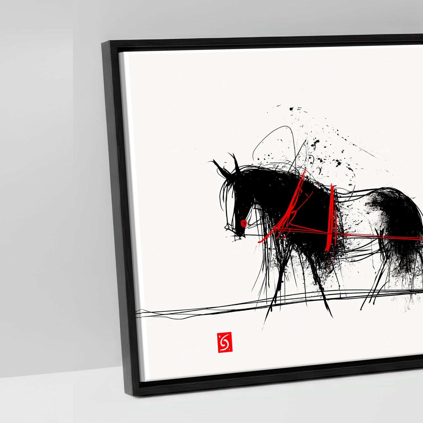 Crimson Ink Drive - artwork detail in a black float frame