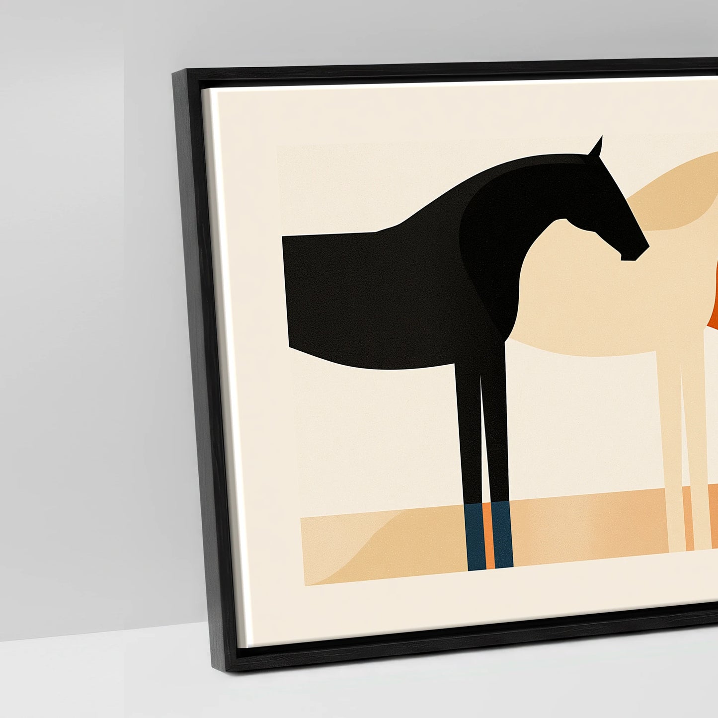 Geometric Equine Harmony - artwork detail in a black float frame