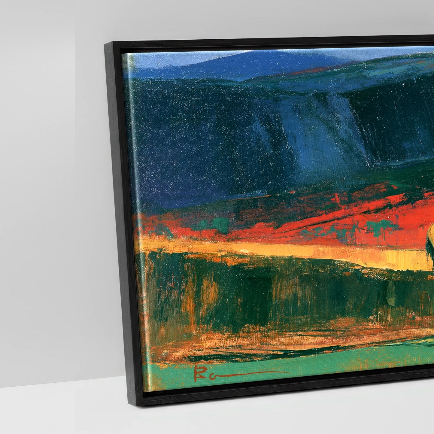 The Crimson Ridge - artwork detail in a black float frame