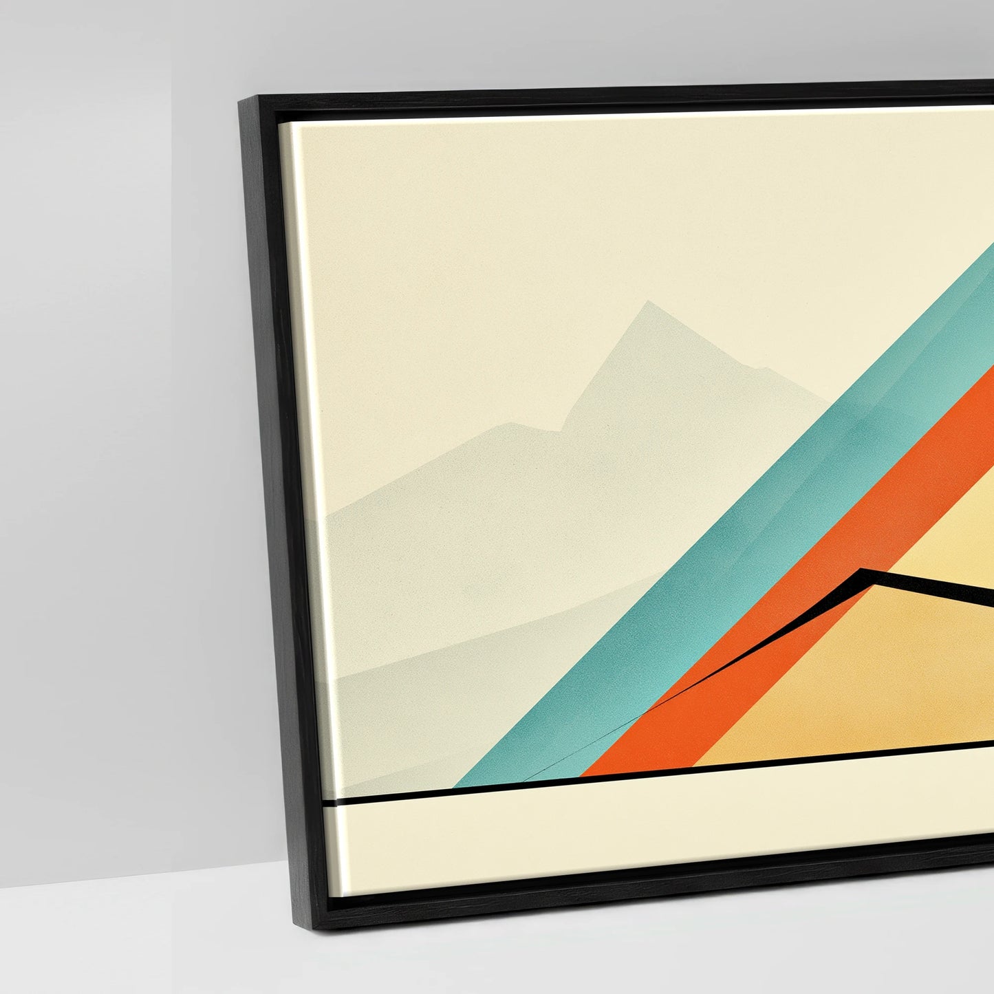 Geometric Equine Horizon - artwork detail in a black float frame