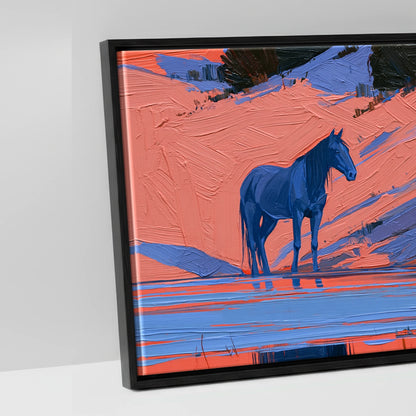 Indigo and Coral Herd - artwork detail in a black float frame