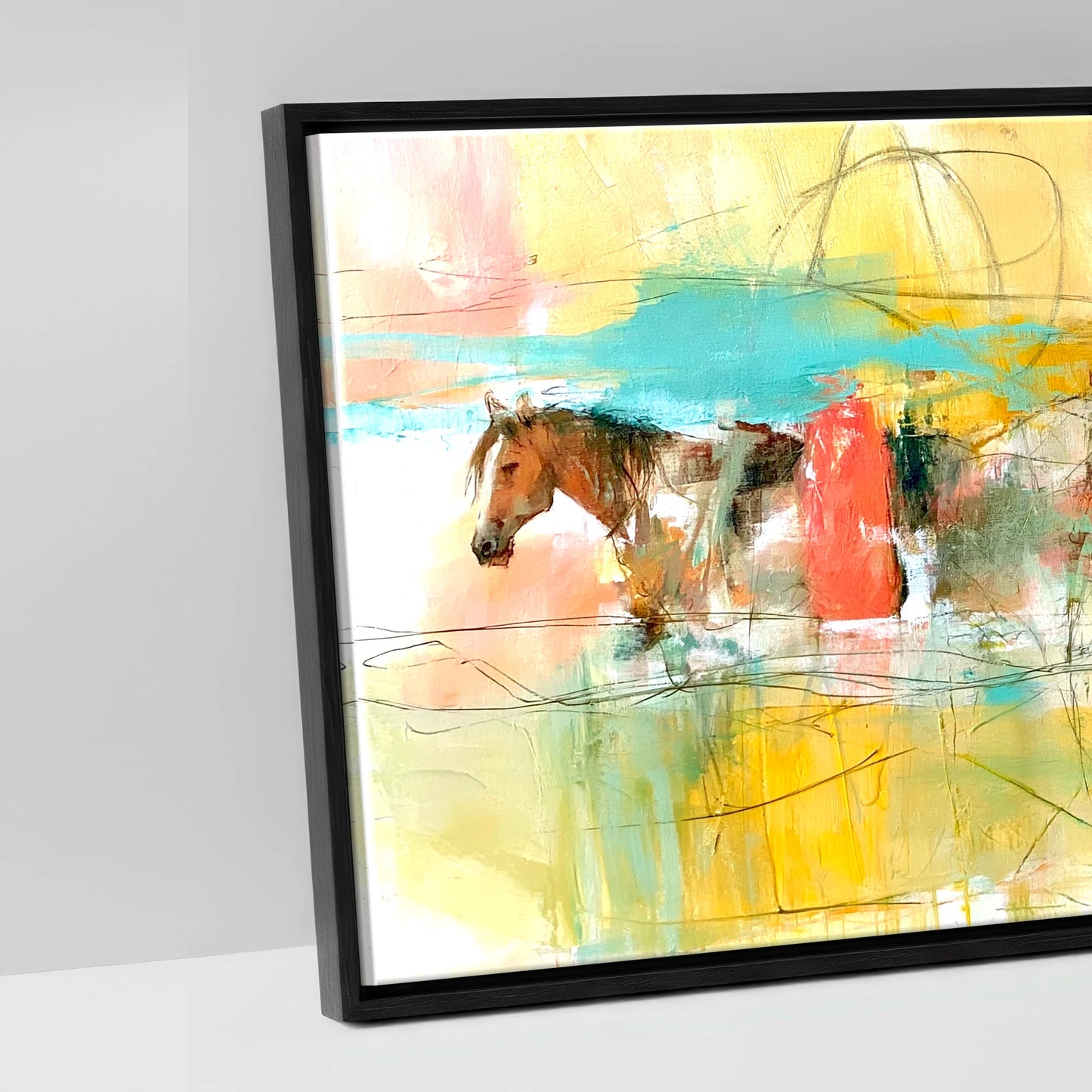 Vibrant Herd Crossing - artwork detail in a black float frame