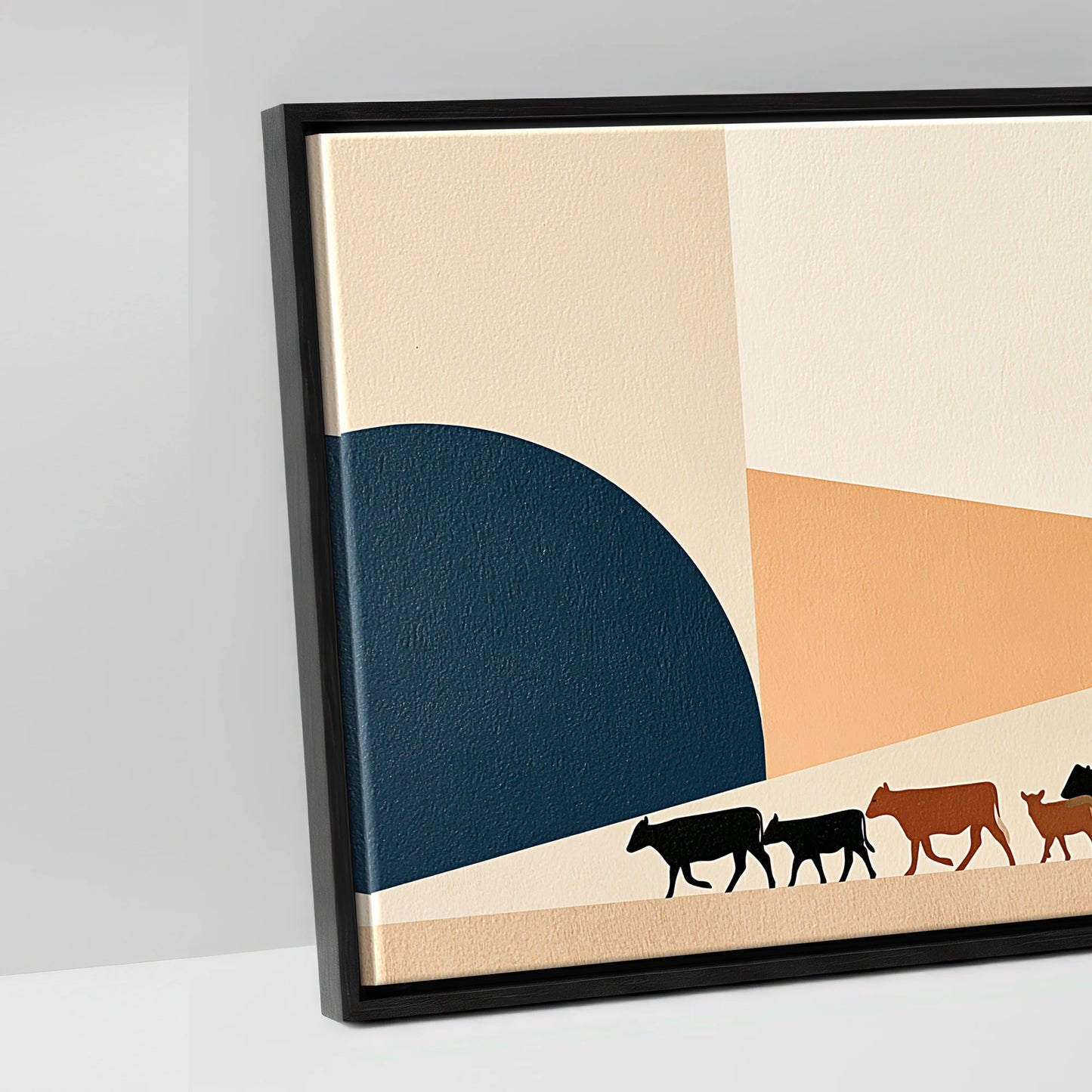 Mid-Century Cattle Drive - artwork detail in a black float frame