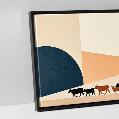 Mid-Century Cattle Drive - artwork detail in a black float frame