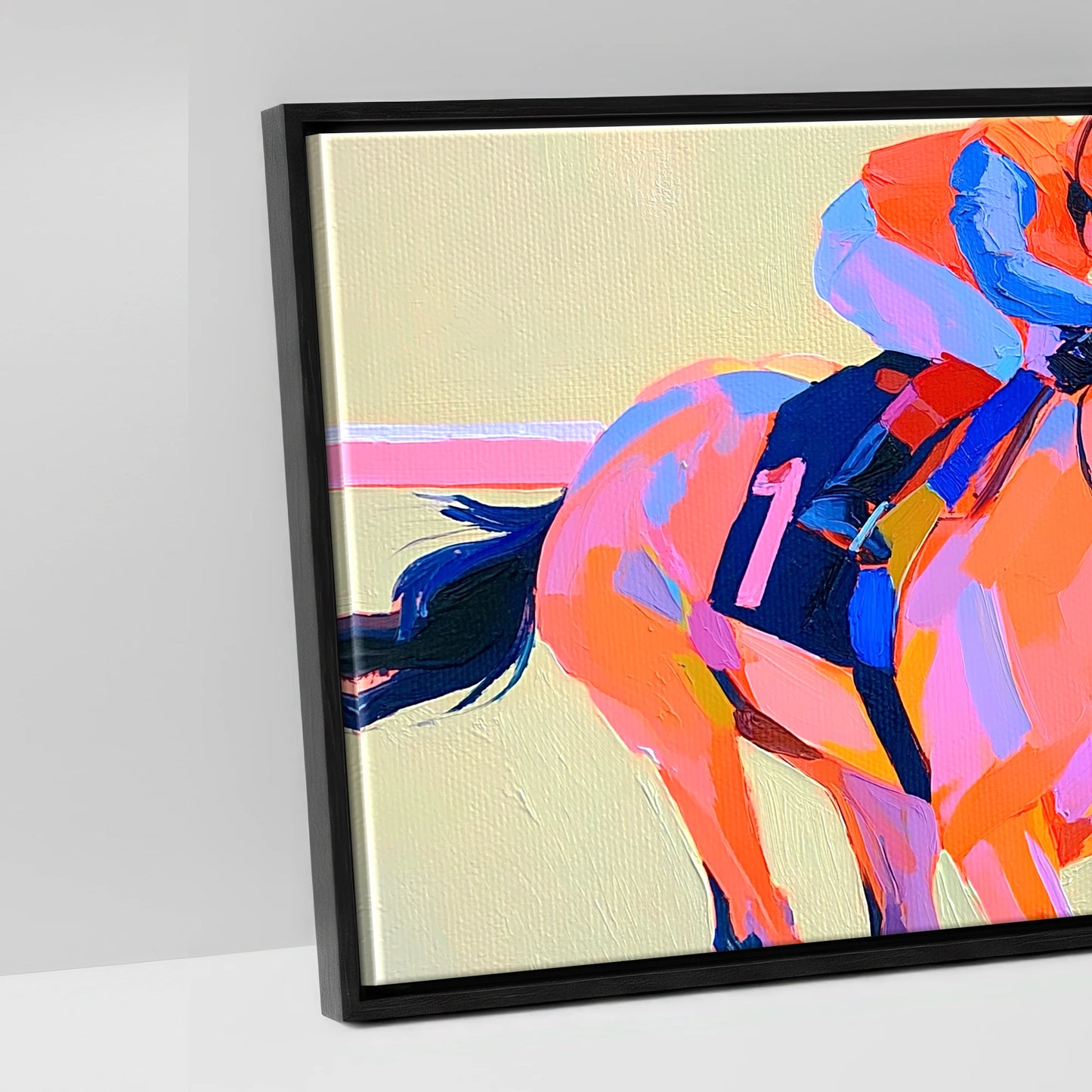 Vivid Finish Line - artwork detail in a black float frame