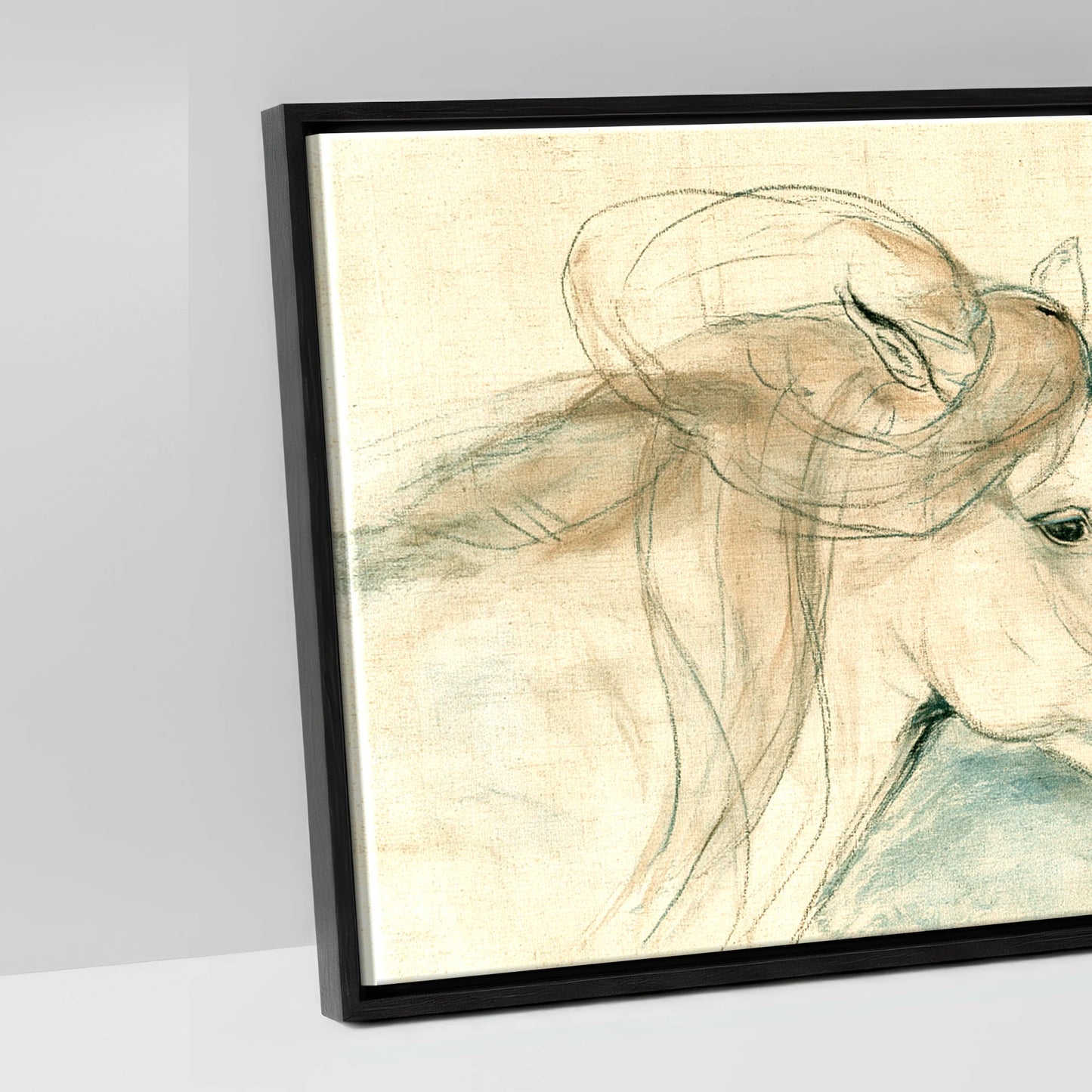 Windswept Equine Trio - artwork detail in a black float frame