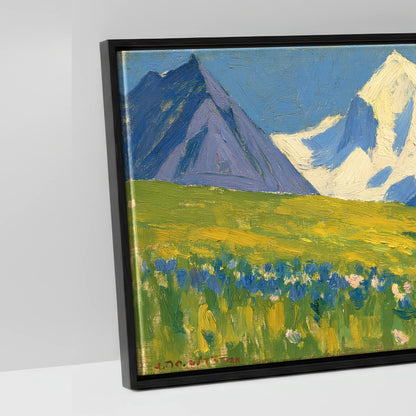 Vibrant Mountain Pasture - artwork detail in a black float frame