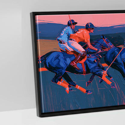 Vibrant Polo Charge - artwork detail in a black float frame
