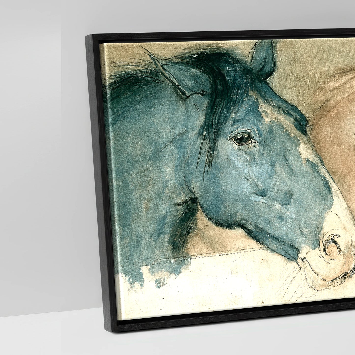Stable Companions - artwork detail in a black float frame