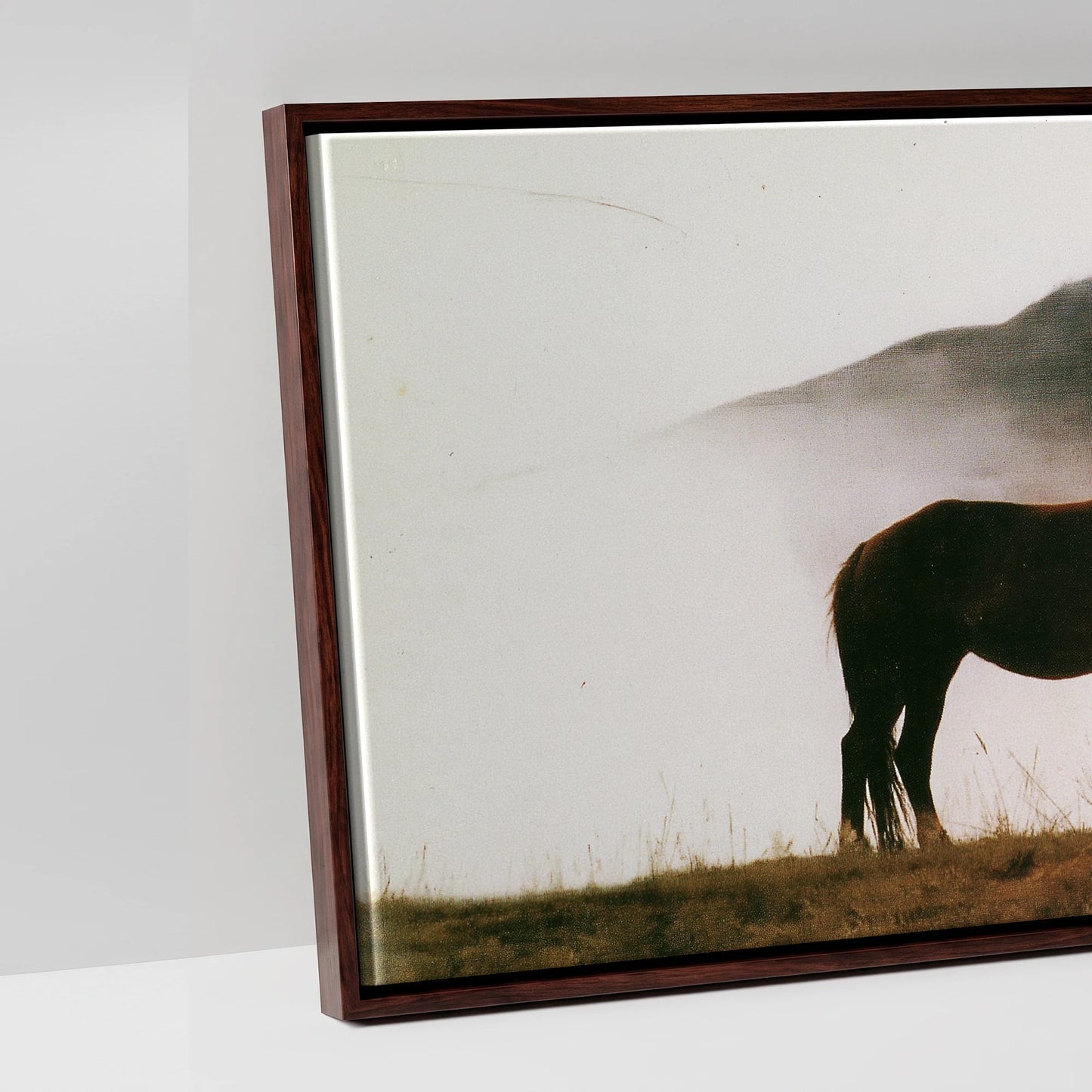 Ethereal Amber Mist - artwork detail in a brown float frame
