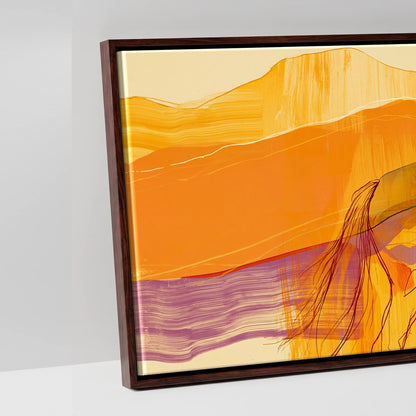 Cobalt and Amber Horizons - artwork detail in a brown float frame