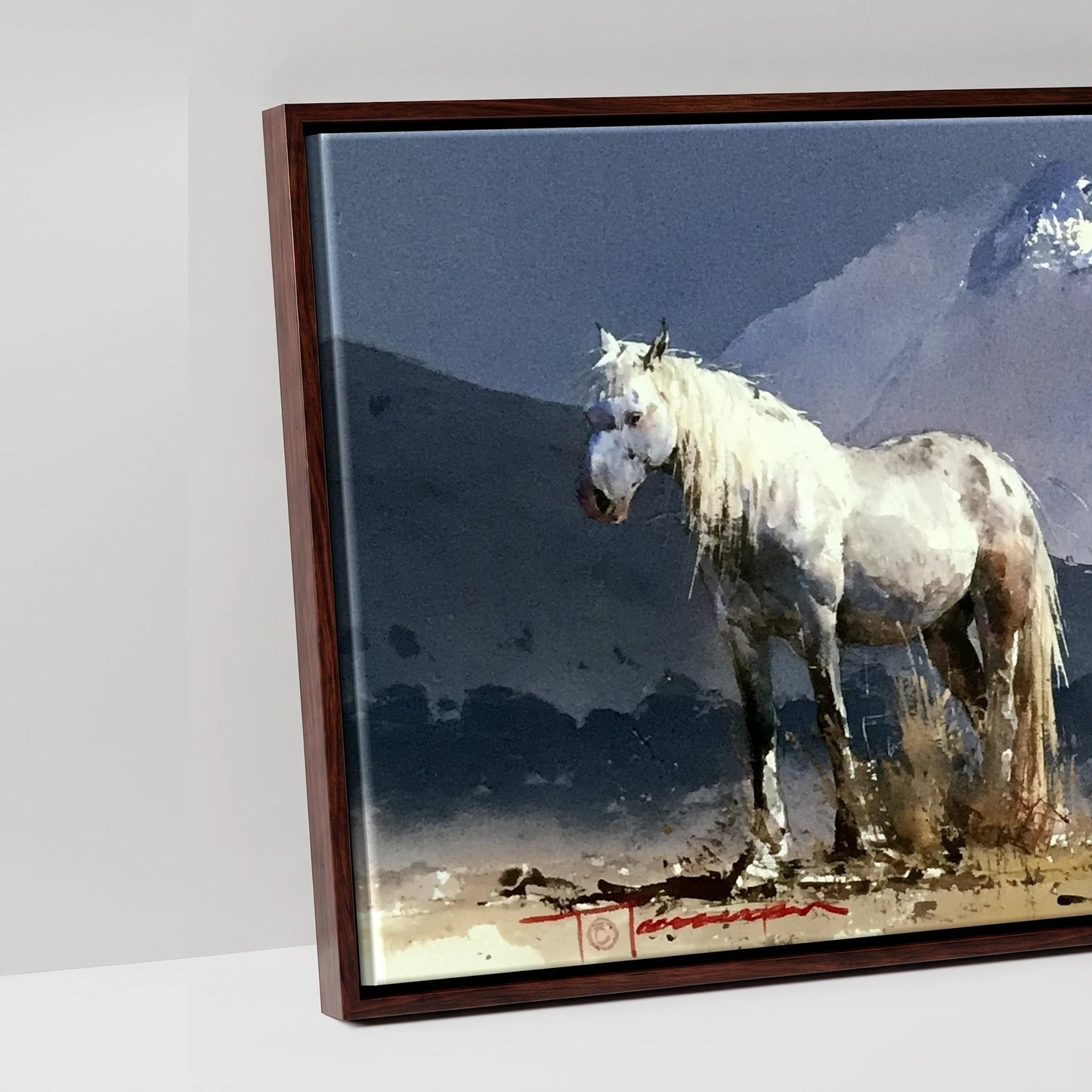 Mountain Solitude - artwork detail in a brown float frame