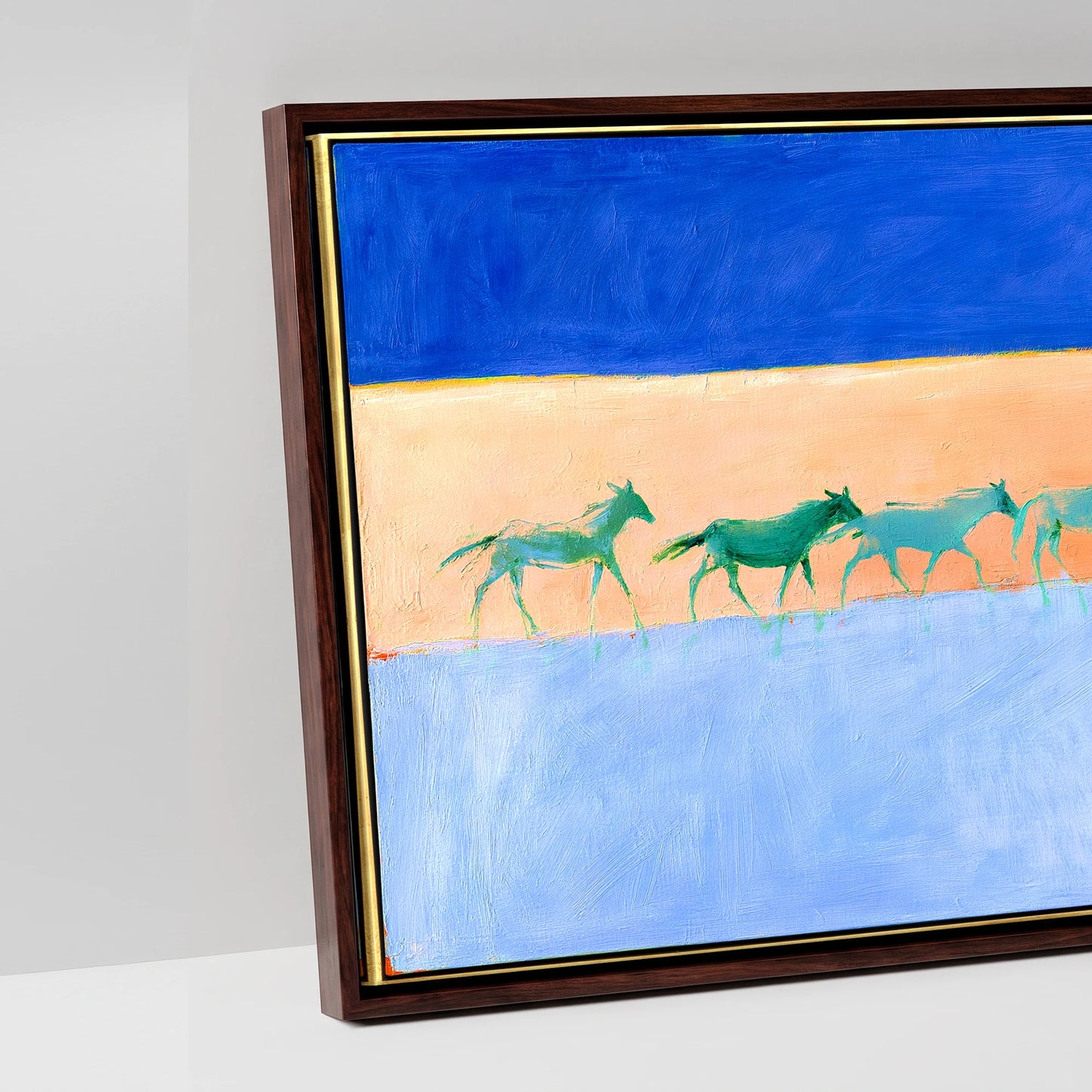 Bold Equine Horizon - artwork detail in a brown float frame