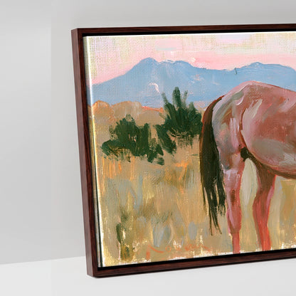 Pastel Mountain Morning - artwork detail in a brown float frame