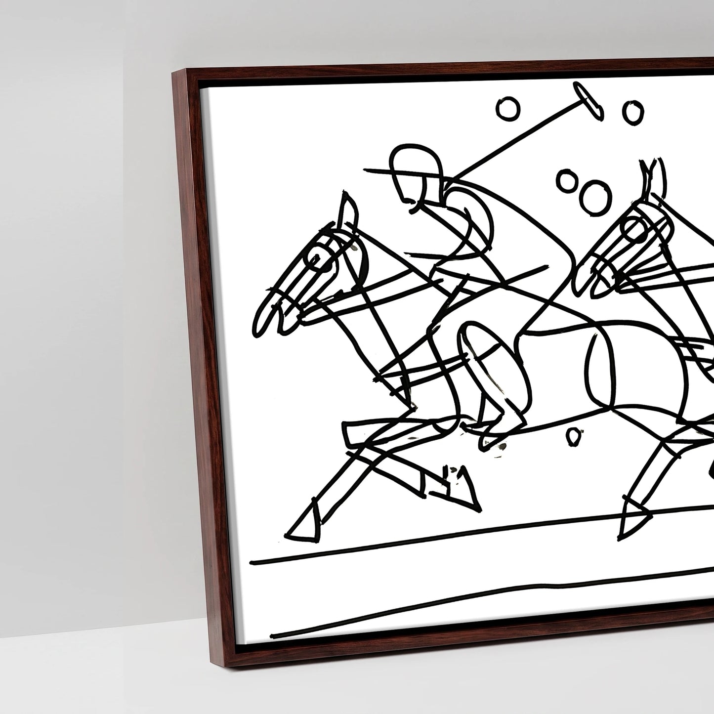 The Polo Line - artwork detail in a brown float frame