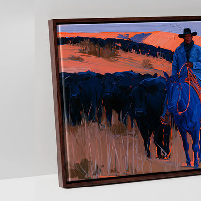 Indigo Western Trail - artwork detail in a brown float frame