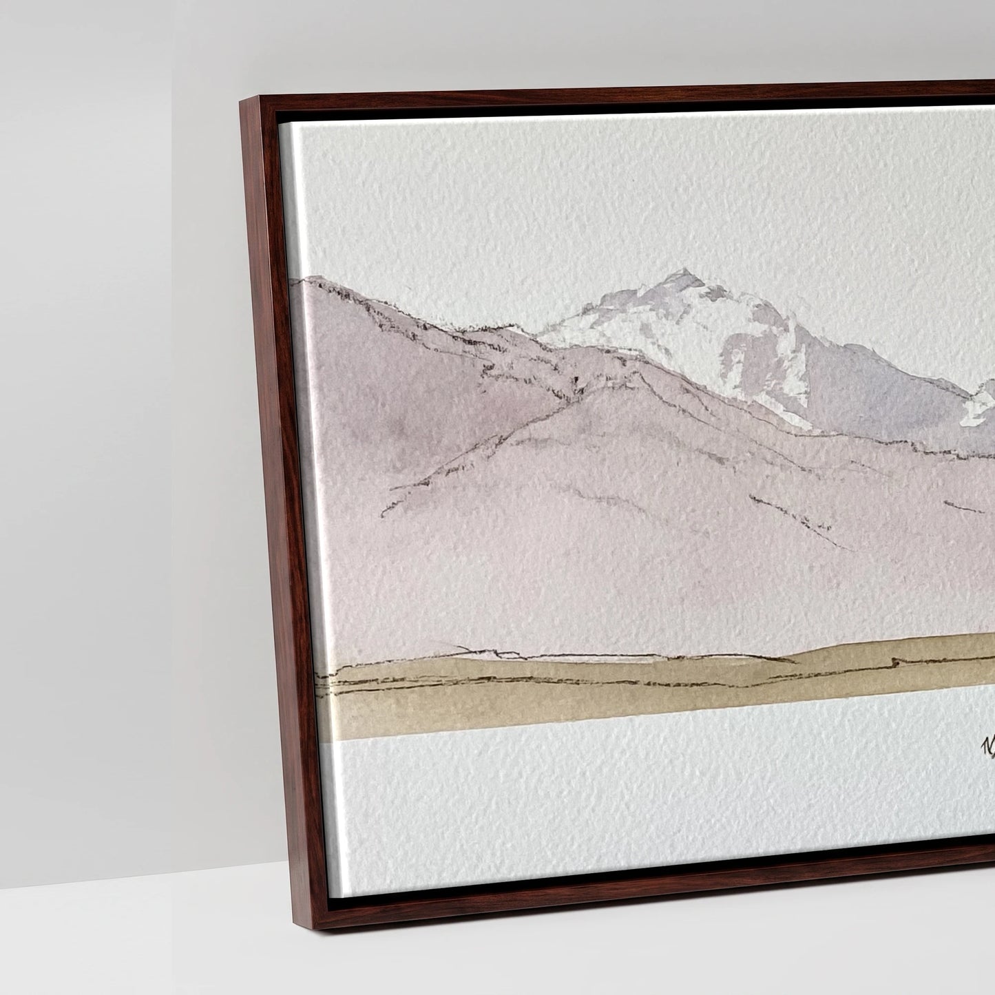Quiet of the Range - artwork detail in a brown float frame