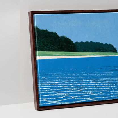 Through the Azure Shallows - artwork detail in a brown float frame