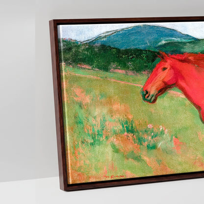 The Crimson Gallop - artwork detail in a brown float frame