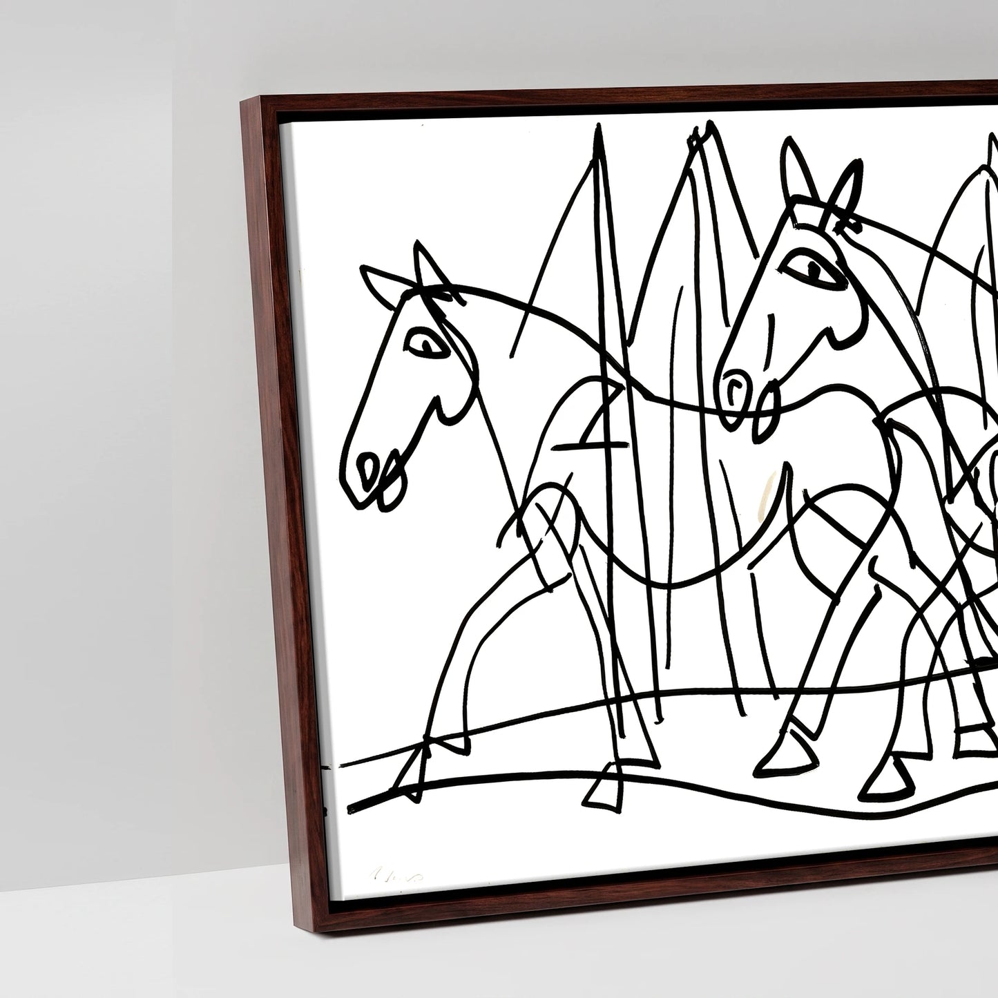 Abstract Equine Contours - artwork detail in a brown float frame