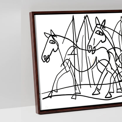 Abstract Equine Contours - artwork detail in a brown float frame