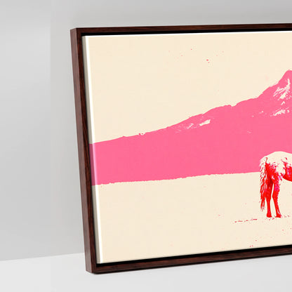 Magenta Mountains - artwork detail in a brown float frame